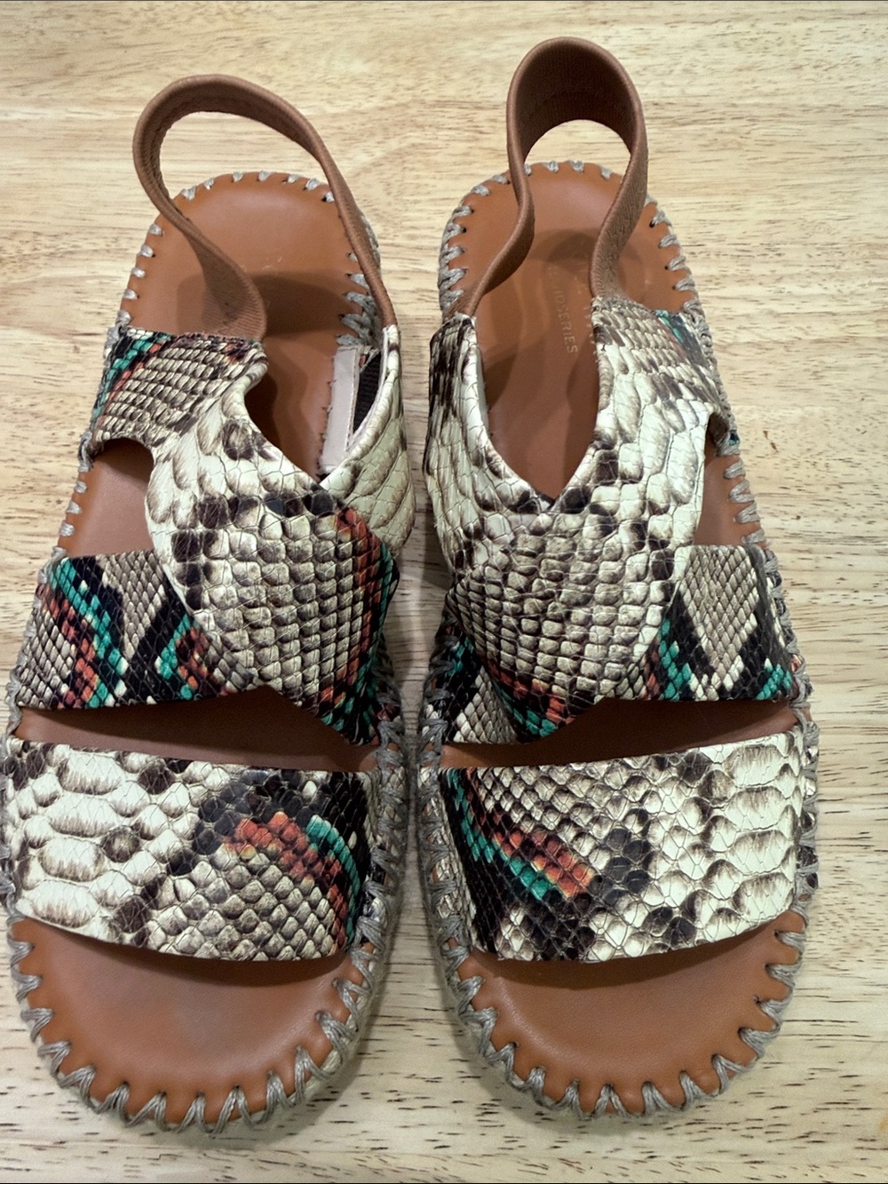 Cole Haan-Women Snake-Print Leather Slingback Sandals in Brown/Neutral